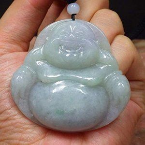 Certified Hand Carved Burma A Jade jadeite Happy Buddha God Pendant Necklace